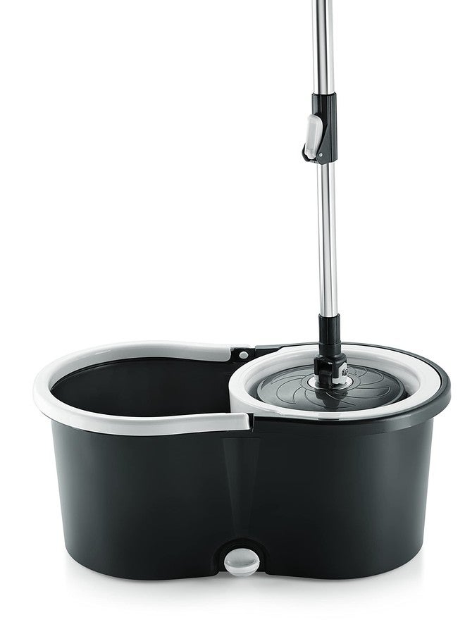 نابيا ممسحة نابيا الدوارة البلاستيكية، بعجلات سهلة الاستخدام ودلو كبير مع قطعتين من الألياف الدقيقة، ممسحة تنظيف أرضيات مع دلو، مجموعة تنظيف أرضيات (أسود، ممسحة بلاستيكية) - Image 1